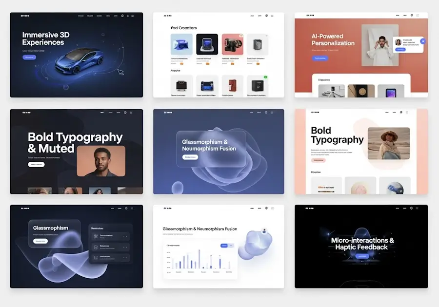 2025 trendlerini gösteren 6 farklı web sitesi ekran görüntüsü kolajı